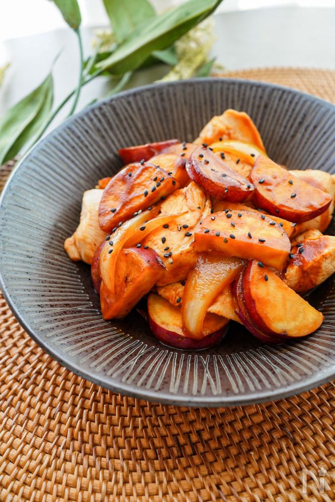 美肌さつまいもと鶏肉のチリソース炒め