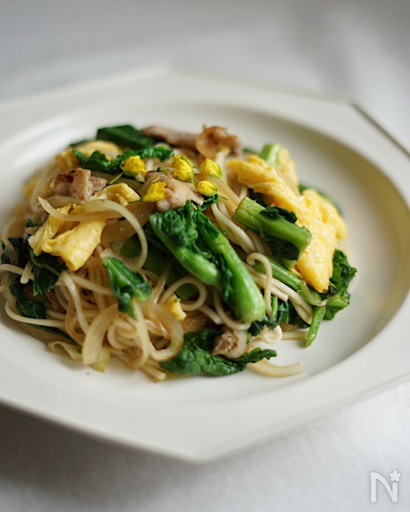 豚肉と菜の花のひやむぎチャンプルー