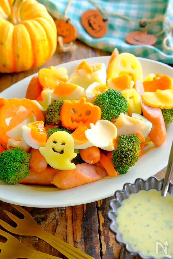 温野菜とソーセージのレモンマヨソースレンチンで簡単副菜